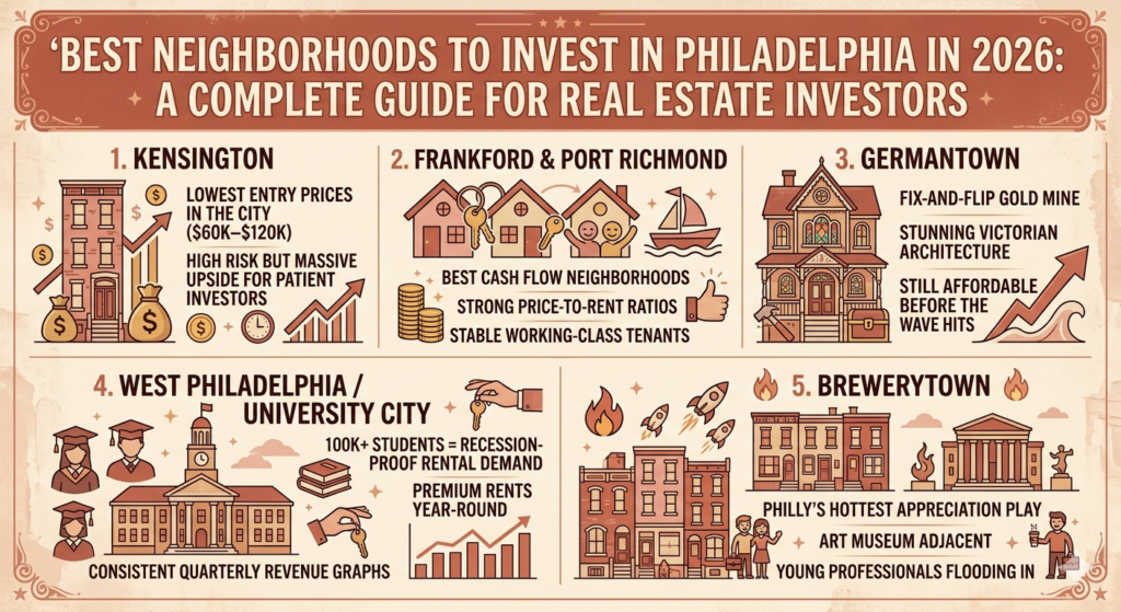 best neighborhoods to invest in Philadelphia 2026 — rowhouse street view Germantown Avenue