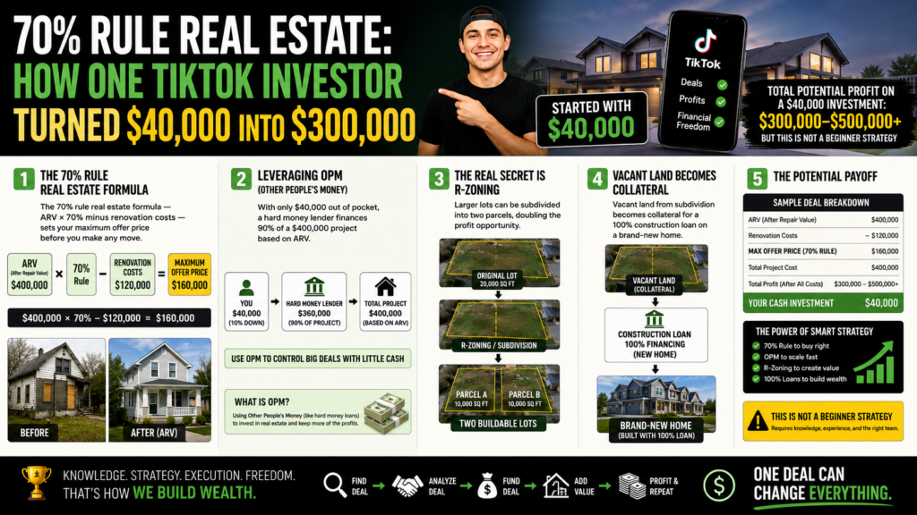 70% rule real estate calculator fix and flip land subdivision strategy