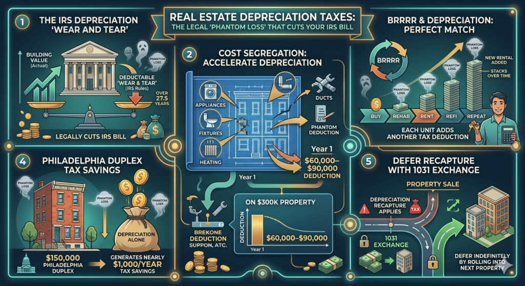 real estate depreciation taxes chart showing phantom loss and cost segregation breakdown