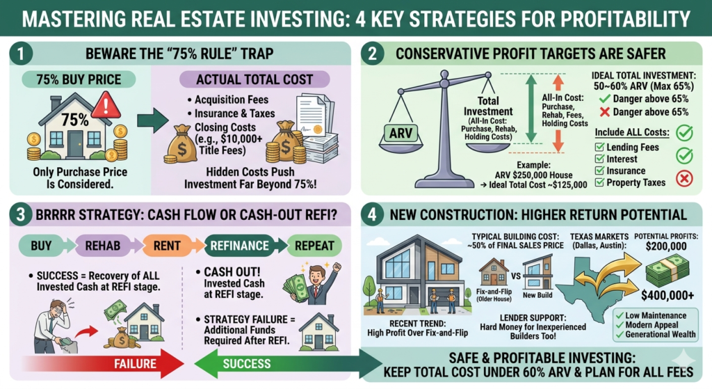 house flipping hidden costs breakdown chart showing all-in cost vs ARV percentage