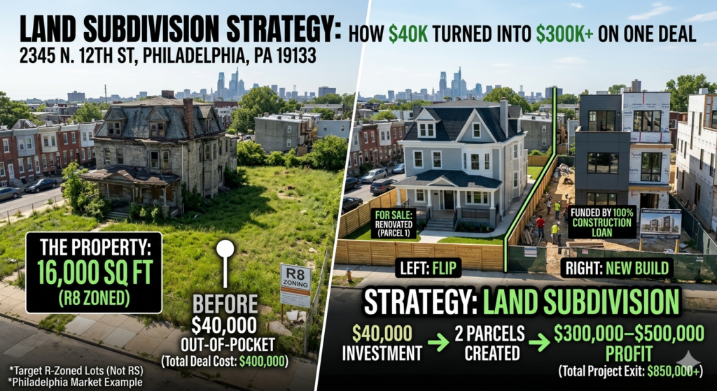 land subdivision strategy Philadelphia R zoning lot split flip new construction