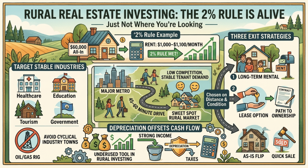 rural real estate investing 2 percent rule cash flow small town market