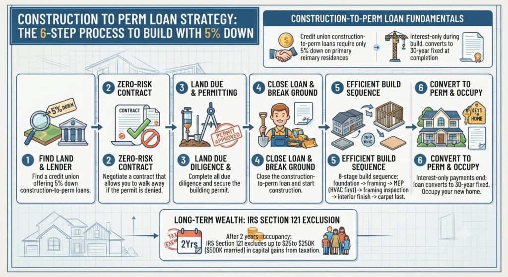 construction to perm loan strategy 5 percent down credit union primary residence build